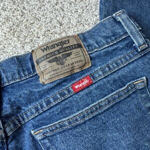 Wrangler 99% Cotton Men's Straight Leg Dark Denim Jeans 32x30 Rugged Workwear